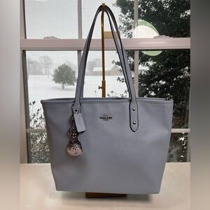 Coach City Zip Tote in Light Blue Glitter Crossgrain Leather